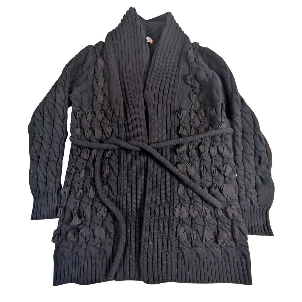 Domenico Vacca 100% Cashmere Silk Applique Belted Cardigan Sweater Black Italy M